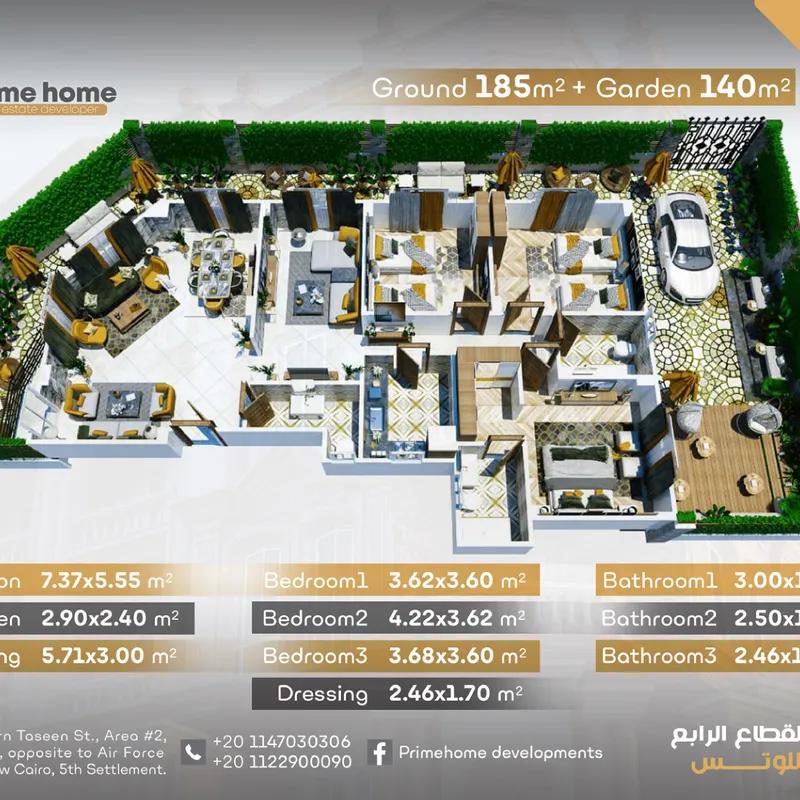 Apartment with garden for sale with an data.area 185 meters and 3 data.rooms in  5th Settlement Cairo 