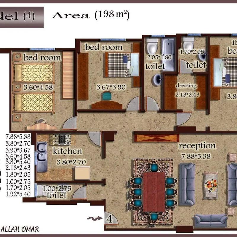 شقة للبيع بمساحة 198 متر و 3 غرف في  القاهرة - صورة 3