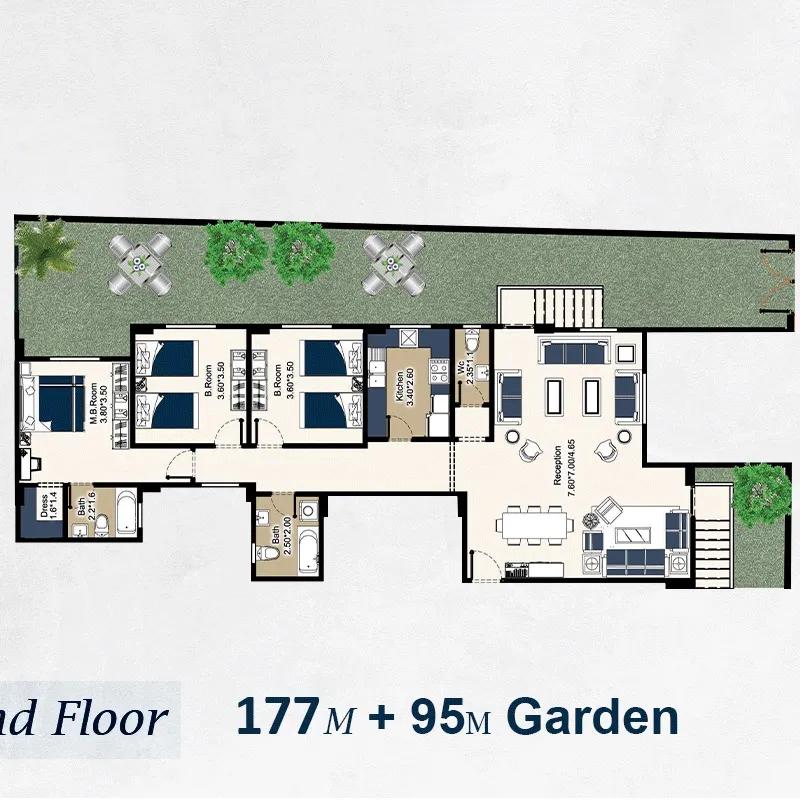 Apartment with garden for sale with an data.area 177 meters and 3 data.rooms in   Cairo 