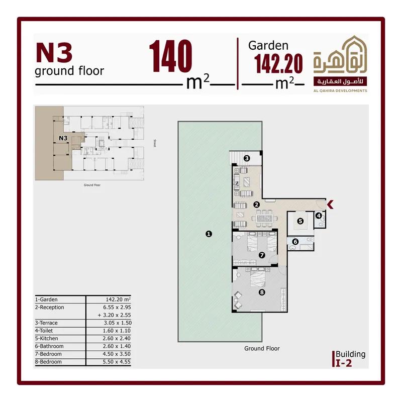 Apartment with garden for sale with an data.area 140 meters and 2 room in  New Cairo Cairo 