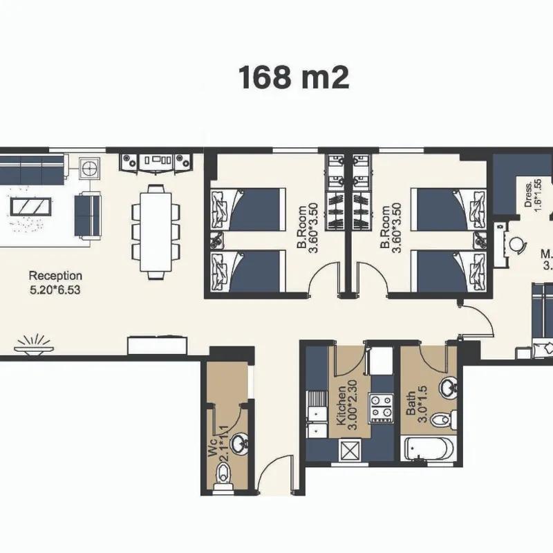 شقة للبيع بمساحة 168 متر و 3 غرف في التجمع الخامس القاهرة - صورة 4