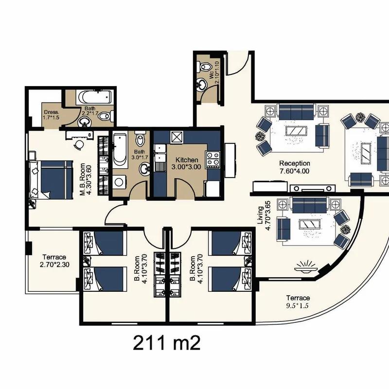 شقة للبيع بمساحة 211 متر و 4 غرف في التجمع الخامس القاهرة - صورة 4