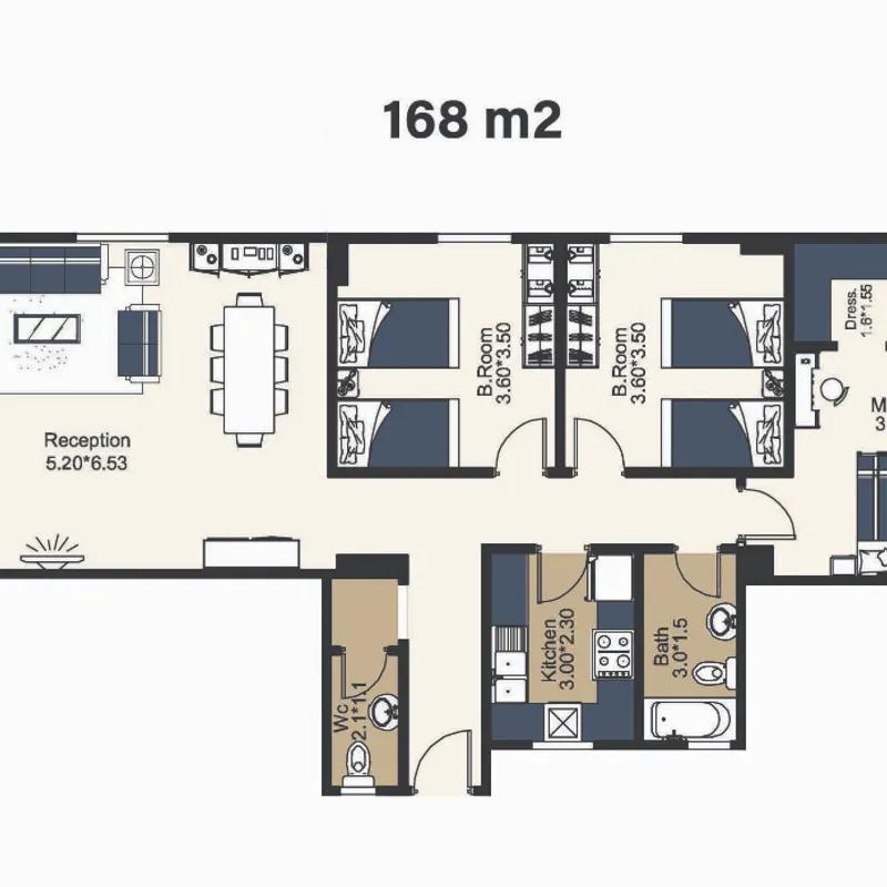 شقة للبيع بمساحة 168 متر و 3 غرف في التجمع الخامس القاهرة - صورة 4