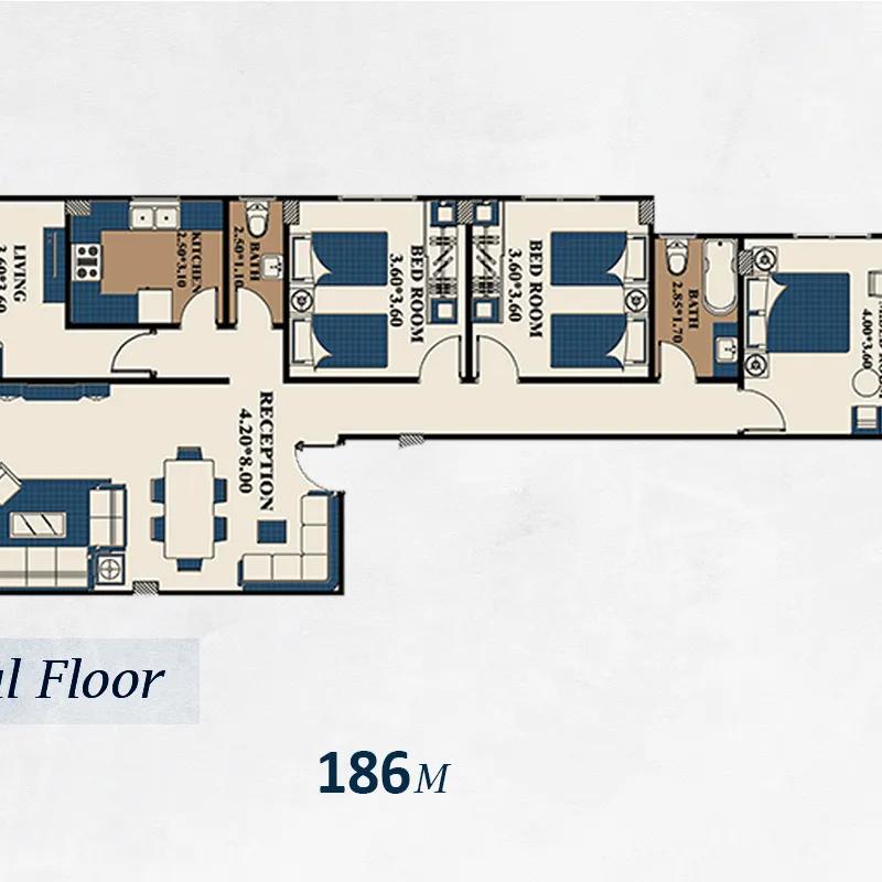 شقة للبيع بمساحة 186 متر و 4 غرف في التجمع الخامس القاهرة - صورة 3