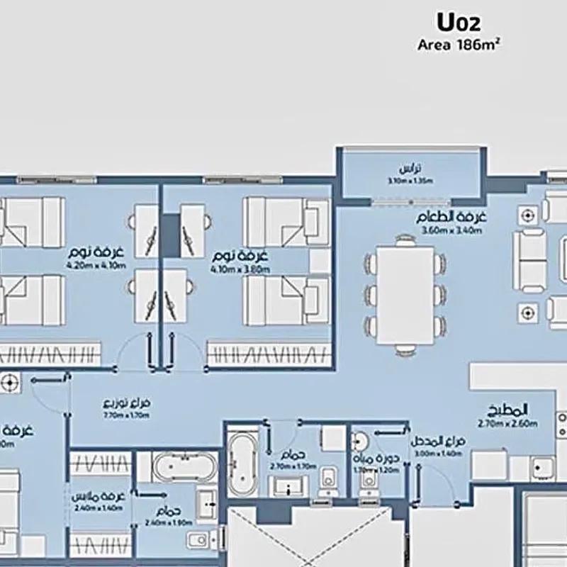 شقة للبيع بمساحة 186 متر و 4 غرف في  القاهرة - صورة 3