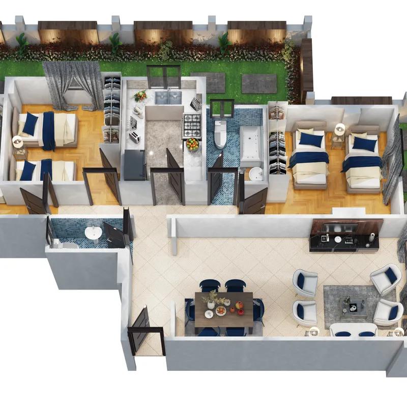 شقة بحديقة للبيع بمساحة 161 متر و 3 غرف في التجمع الخامس القاهرة - صورة 3