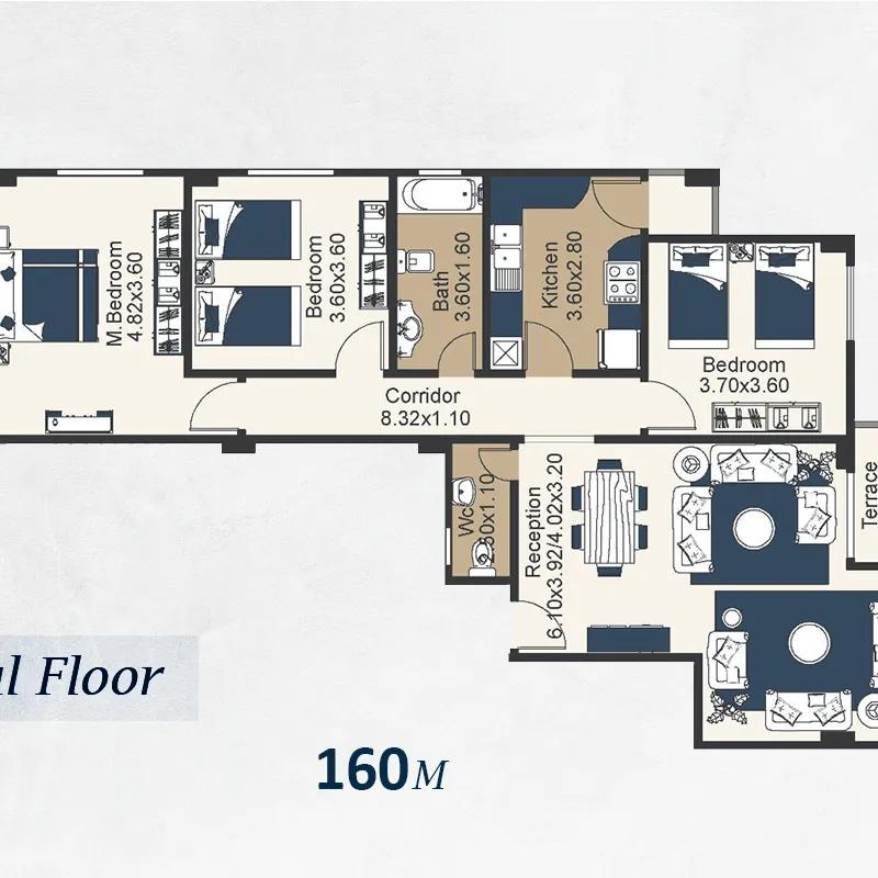 شقة للبيع بمساحة 160 متر و 3 غرف في التجمع الخامس القاهرة - صورة 4