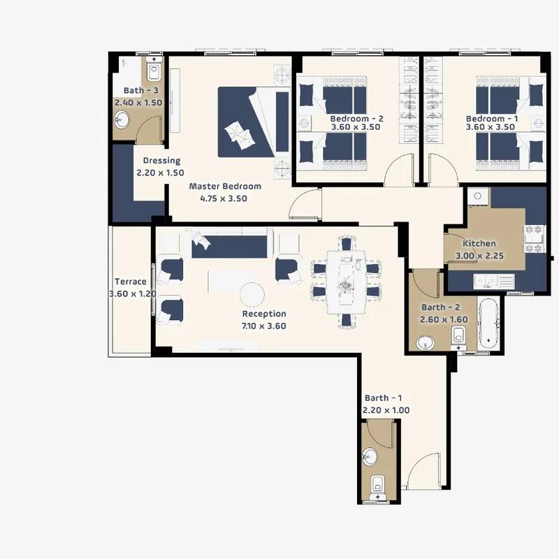 شقة للبيع بمساحة 155 متر و 3 غرف في التجمع الخامس القاهرة - صورة 4