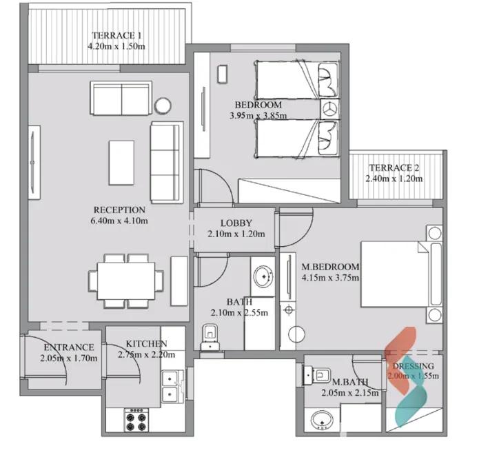 شقة للبيع بمساحة 115 متر و غرفتان في القاهرة الجديدة القاهرة