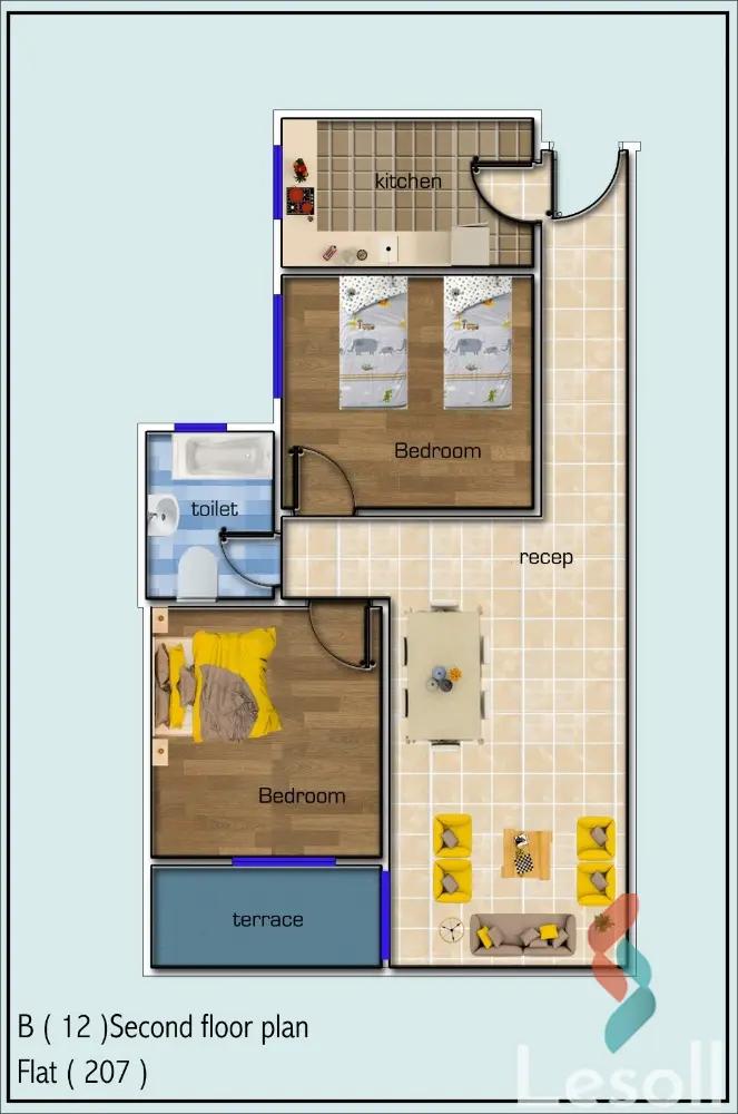 شقة للبيع بمساحة 87 متر و غرفتان في  حدائق اكتوبر الجيزة - صورة 3