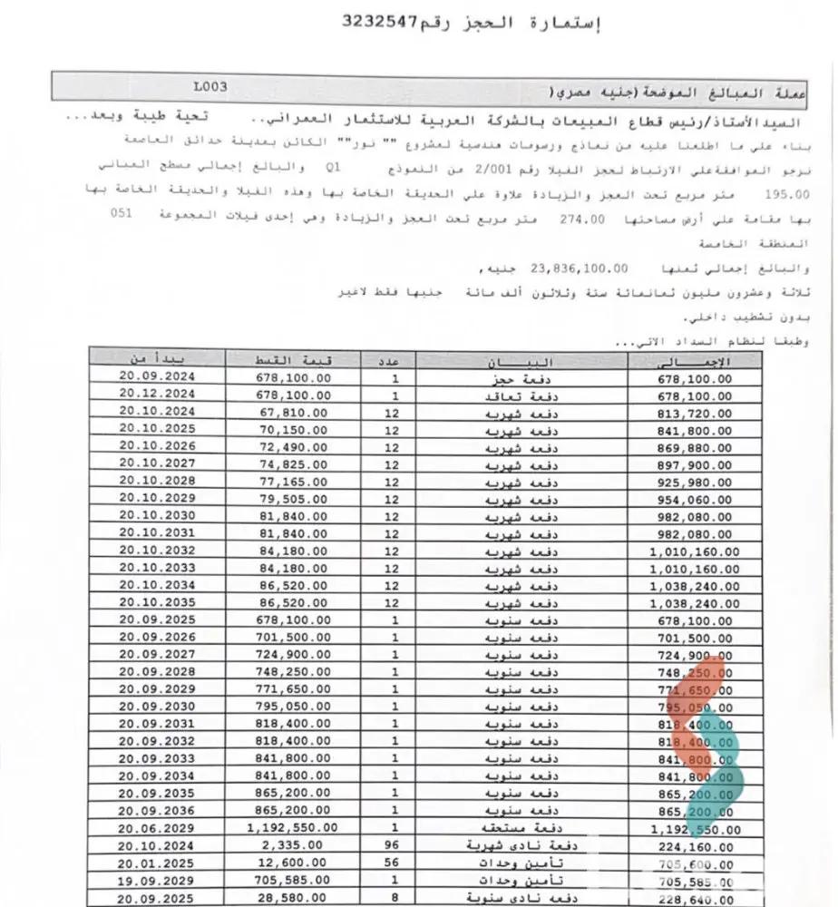 فيلا للبيع بمساحة 274 متر و 6 غرف في  العاصمة الإدارية القاهرة