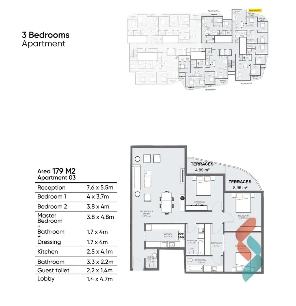 Apartment for sale with an area 179 meters and 3 rooms in  Smouha Alexandria 
