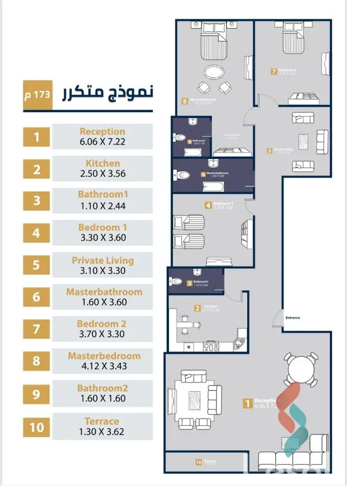 شقة للبيع بمساحة 173 متر و 3 غرف في  التجمع الخامس - القاهرة الجديدة القاهرة