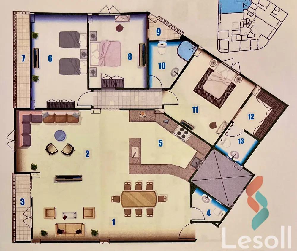 شقة للبيع بمساحة 222 متر و 3 غرف في  دمياط الجديدة دمياط