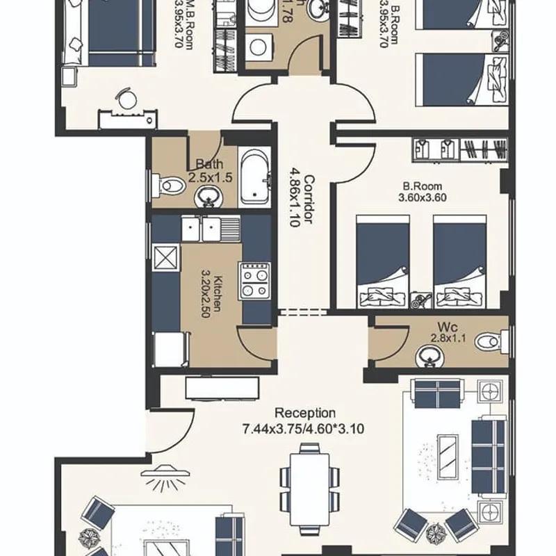 شقة للبيع بمساحة 180 متر و 3 غرف في التجمع الخامس القاهرة - صورة 3