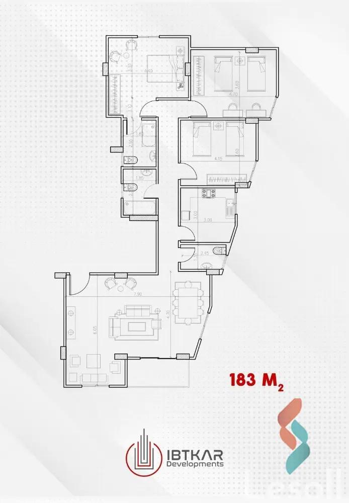 Apartment for sale with an data.area 183 meters and 3 data.rooms in Rehab Cairo
