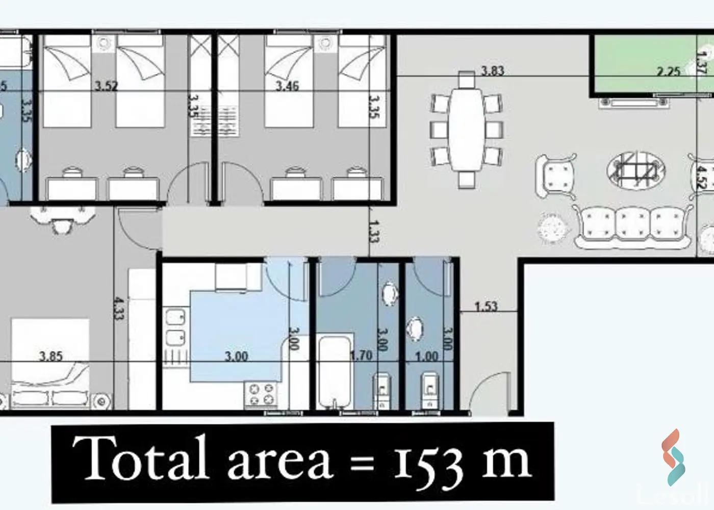 شقة للبيع بمساحة 153 متر و غرفتان في القاهرة الجديدة القاهرة - صورة 4
