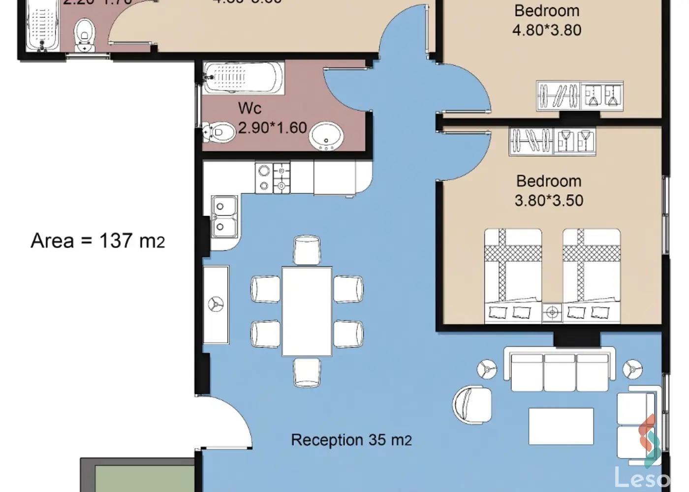 شقة للبيع بمساحة 137 متر و 3 غرف في القاهرة الجديدة القاهرة - صورة 2