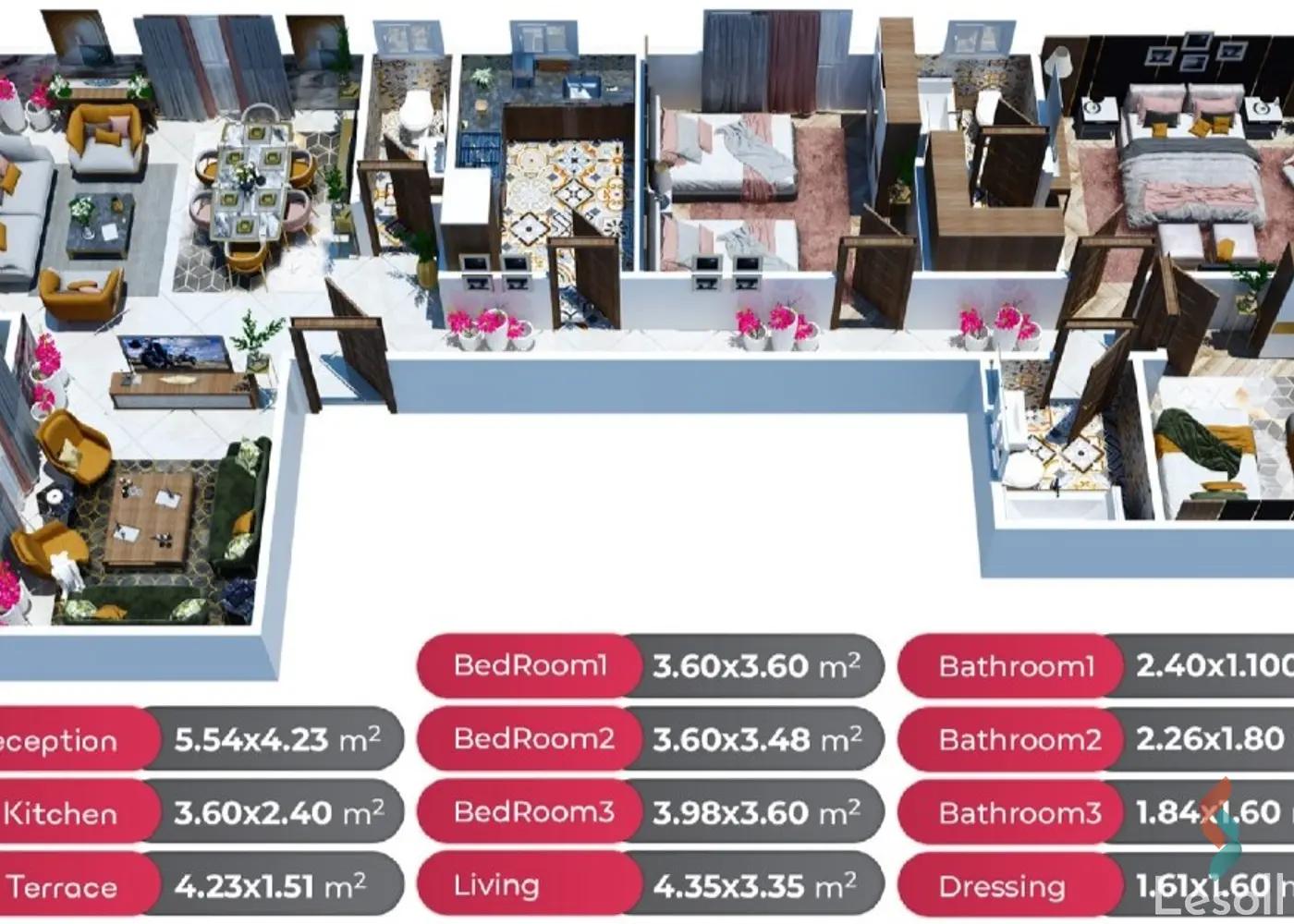 شقة للبيع بمساحة 175 متر و 3 غرف في القاهرة الجديدة القاهرة - صورة 2