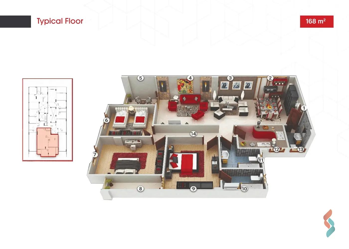 شقة للبيع بمساحة 168 متر و 3 غرف في القاهرة الجديدة القاهرة - صورة 3