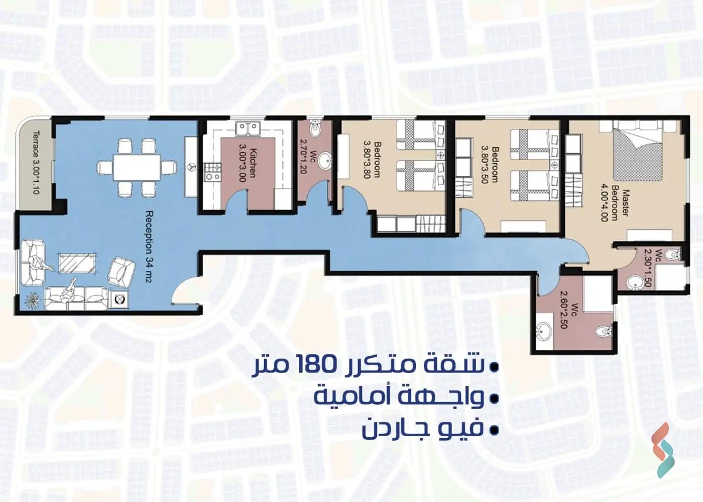 شقة للبيع بمساحة 180 متر و 3 غرف في التجمع الخامس القاهرة - صورة 3