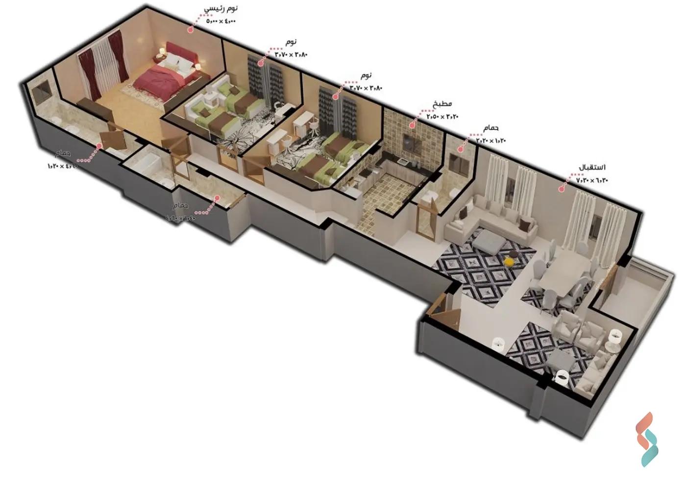 شقة للبيع بمساحة 180 متر و 3 غرف في التجمع الخامس القاهرة - صورة 4
