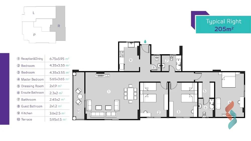 شقة للبيع بمساحة 205 متر و 3 غرف في التجمع الخامس القاهرة - صورة 2