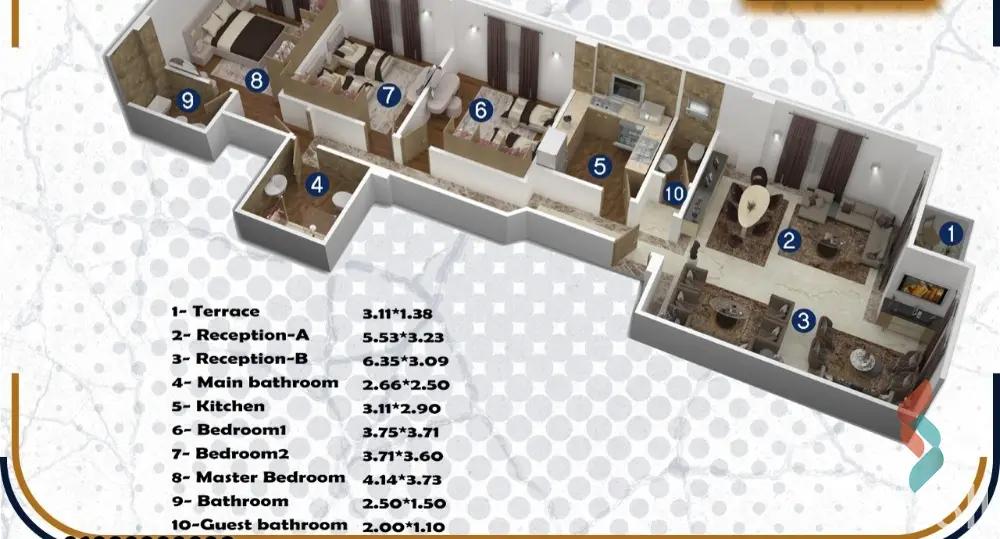 شقة للبيع بمساحة 185 متر و 3 غرف في التجمع الخامس القاهرة - صورة 3