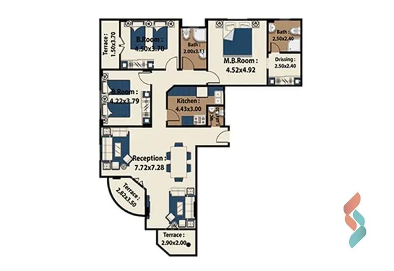 شقة للبيع بمساحة 229 متر و 3 غرف في التجمع الخامس القاهرة - صورة 3