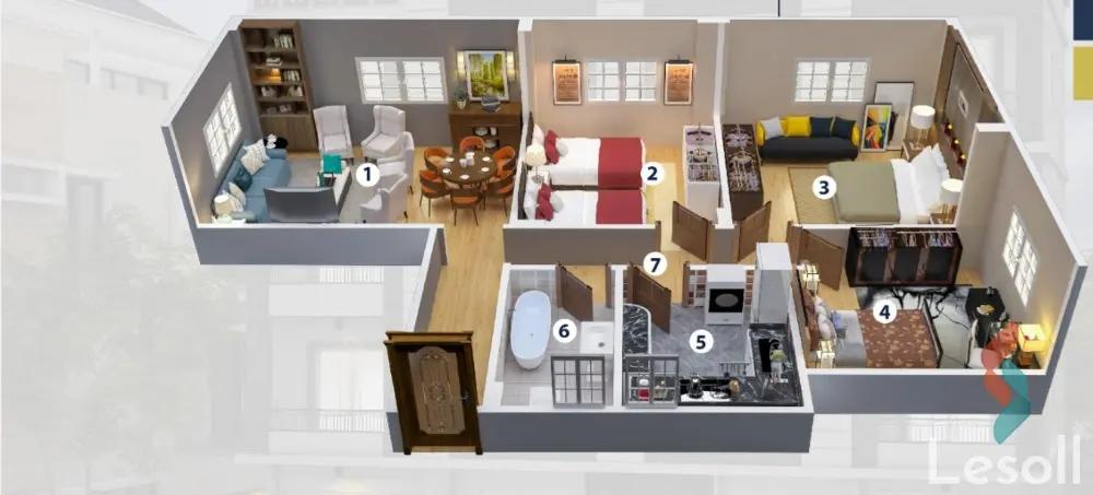 شقة للبيع بمساحة 121 متر و غرفتان في التجمع الخامس القاهرة - صورة 4