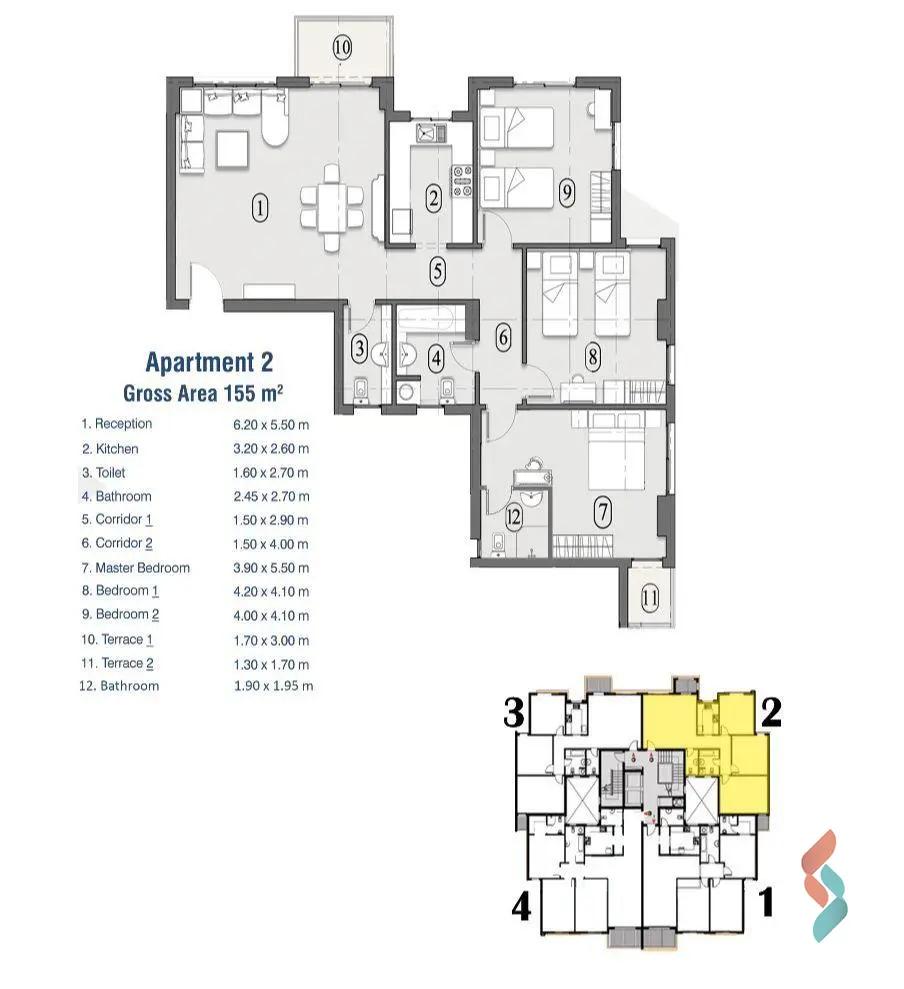 شقة للبيع بمساحة 155 متر و 3 غرف في العاصمة الإدارية القاهرة - صورة 3
