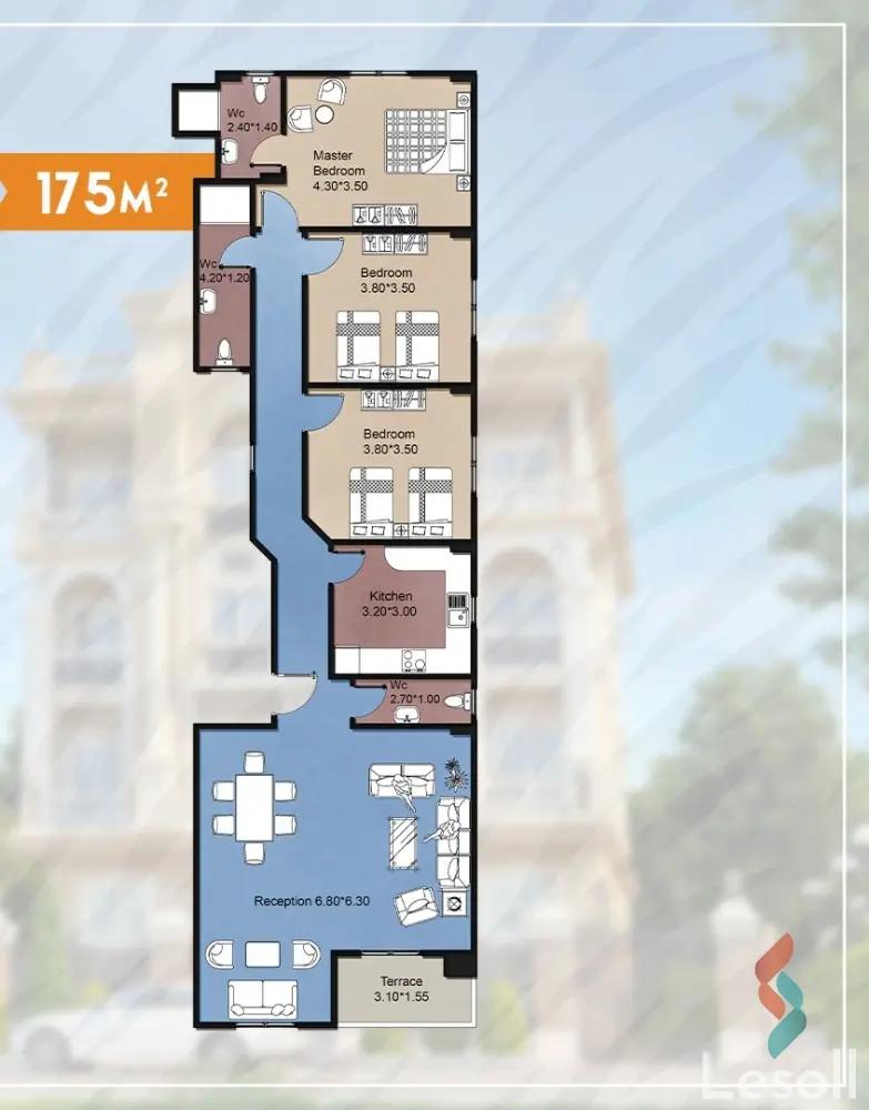 شقة للبيع بمساحة 175 متر و 3 غرف في التجمع الخامس القاهرة - صورة 4