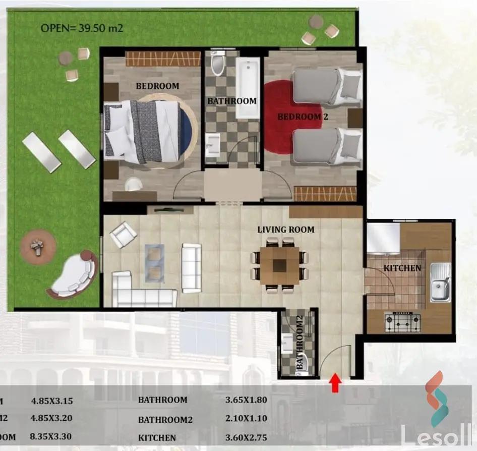 Apartment with garden for sale with an data.area 122 meters and 2 room in Maadi Cairo