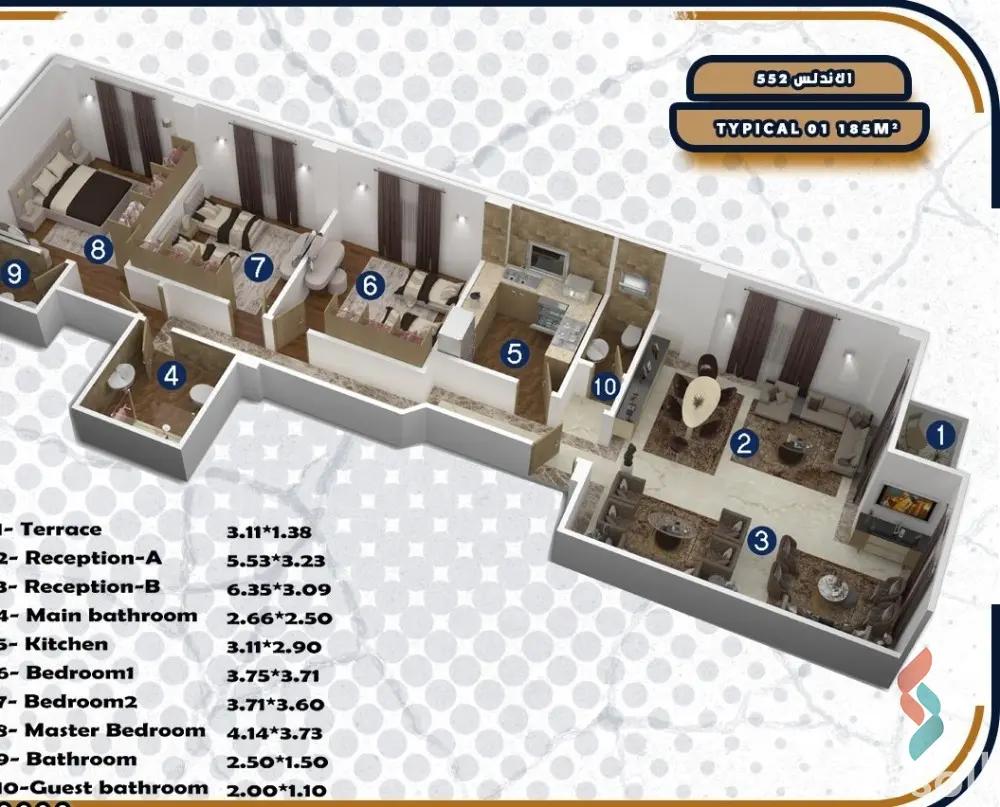 شقة للبيع بمساحة 185 متر و 3 غرف في القاهرة الجديدة القاهرة - صورة 2