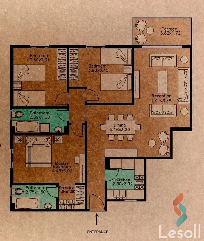شقة للبيع بمساحة 147 متر و 3 غرف في التجمع الخامس القاهرة - صورة 4