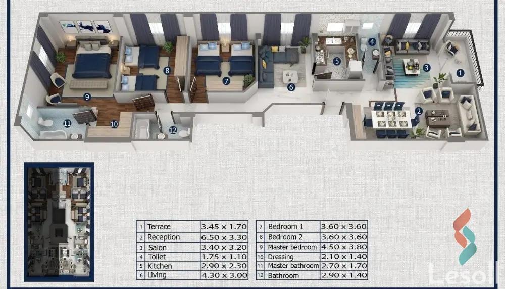 شقة للبيع بمساحة 186 متر و 3 غرف في القاهرة الجديدة القاهرة - صورة 2