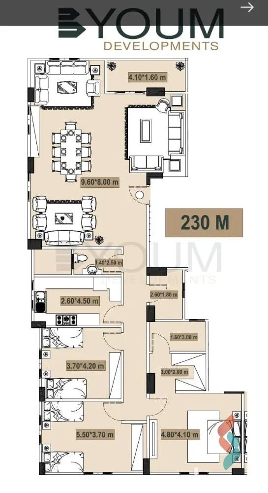 شقة للبيع بمساحة 230 متر و 3 غرف في 6 اكتوبر الجيزة - صورة 2