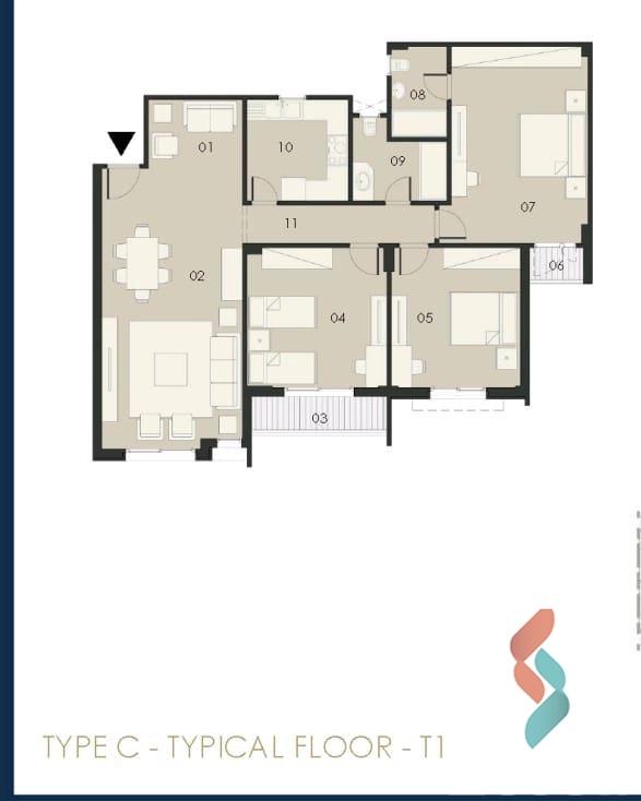 Apartment for sale with an area 135 meters and 2 room in 6th Settlement Cairo