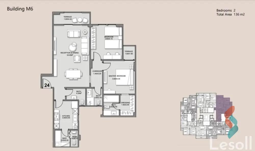 Apartment for sale with an area 136 meters and 2 room in 5th Settlement Cairo - Image 4