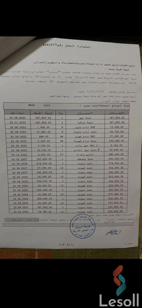 شقة للبيع بمساحة 136 متر و 3 غرف في مدينتي القاهرة