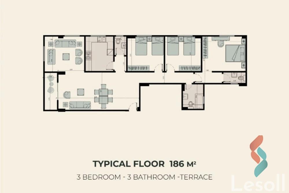 شقة للبيع بمساحة 186 متر و 3 غرف في التجمع الخامس - القاهرة الجديدة القاهرة - صورة 2
