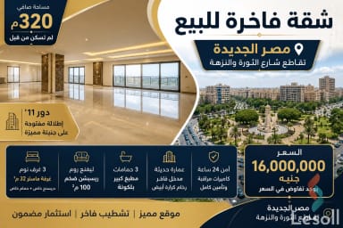 شقة للبيع بمساحة 320 متر و 3 غرف في مصر الجديدة القاهرة