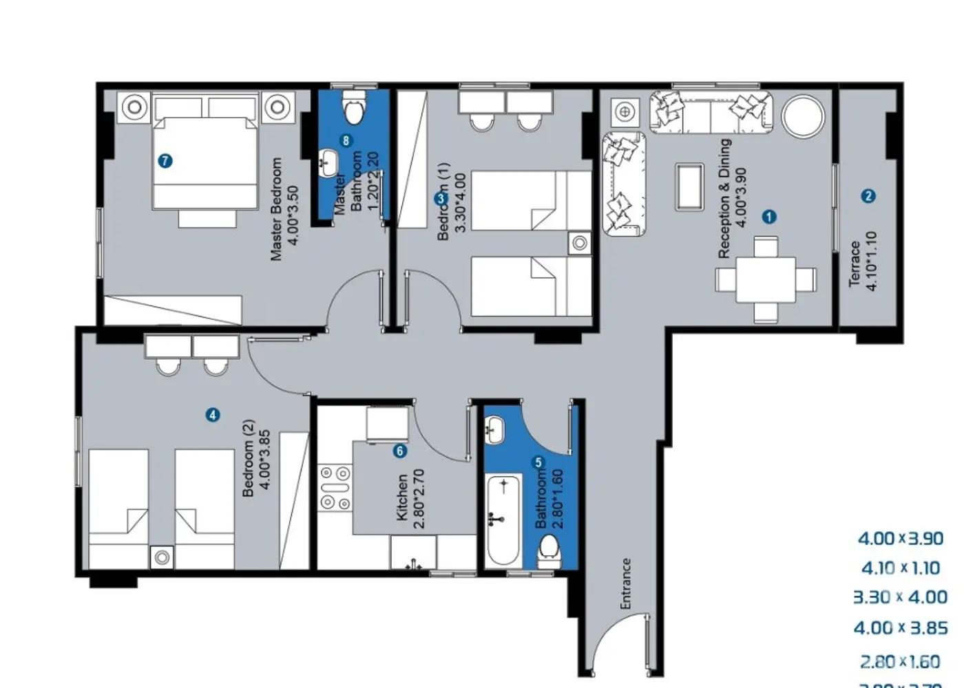شقة للبيع بمساحة 133 متر و 3 غرف في القاهرة الجديدة القاهرة - صورة 3