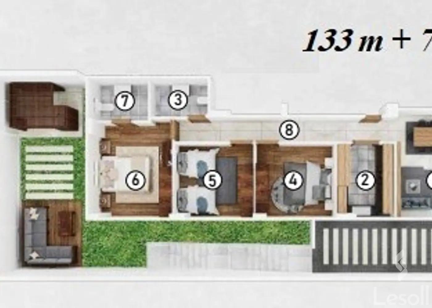 Apartment with garden for sale with an data.area 133 meters and 3 data.rooms in New Cairo Cairo - All Images